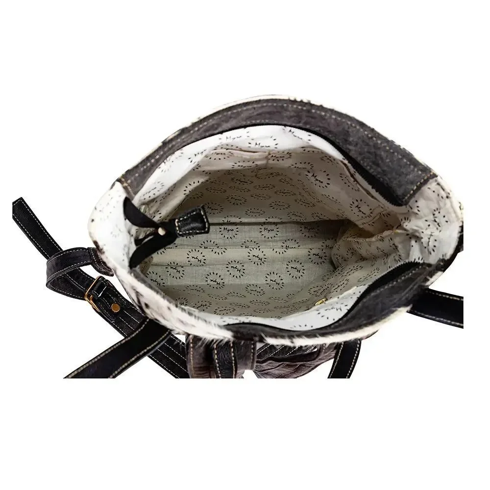 Myra Bag Handmade Le Medallion Backpack Upcycled Canvas & Cowhide Leather
